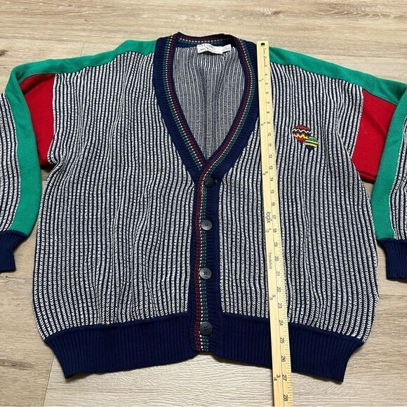 Vintage St Croix Sweater Mens Medium Blue Stripe Cardigan Hot Air Balloon - Picture 2 of 7